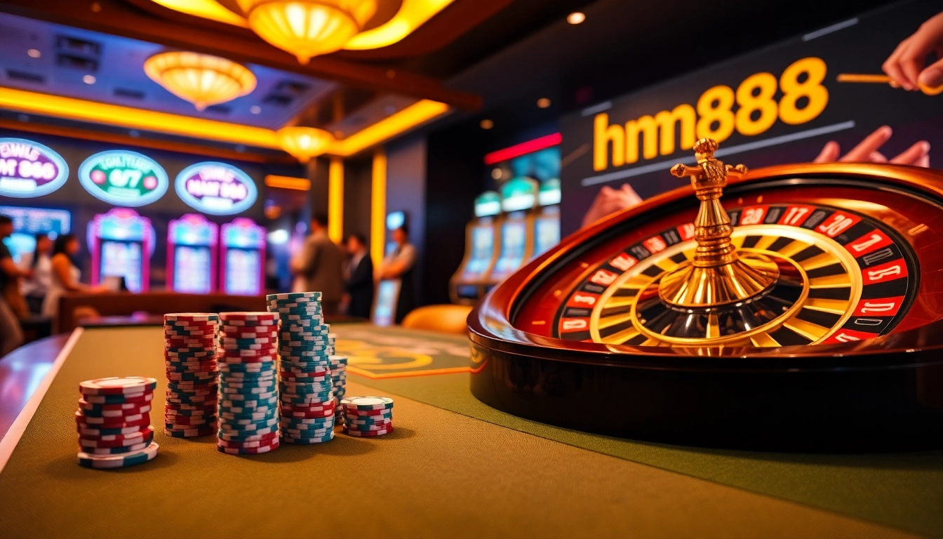 Engaging players experience the thrill of hm88 at a luxurious casino table.