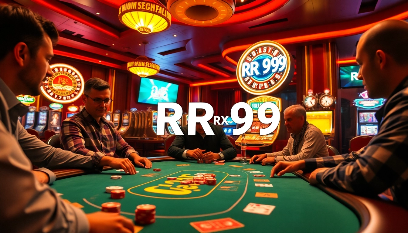 Players enjoy a thrilling poker experience at a casino with RR 99 themed decor.