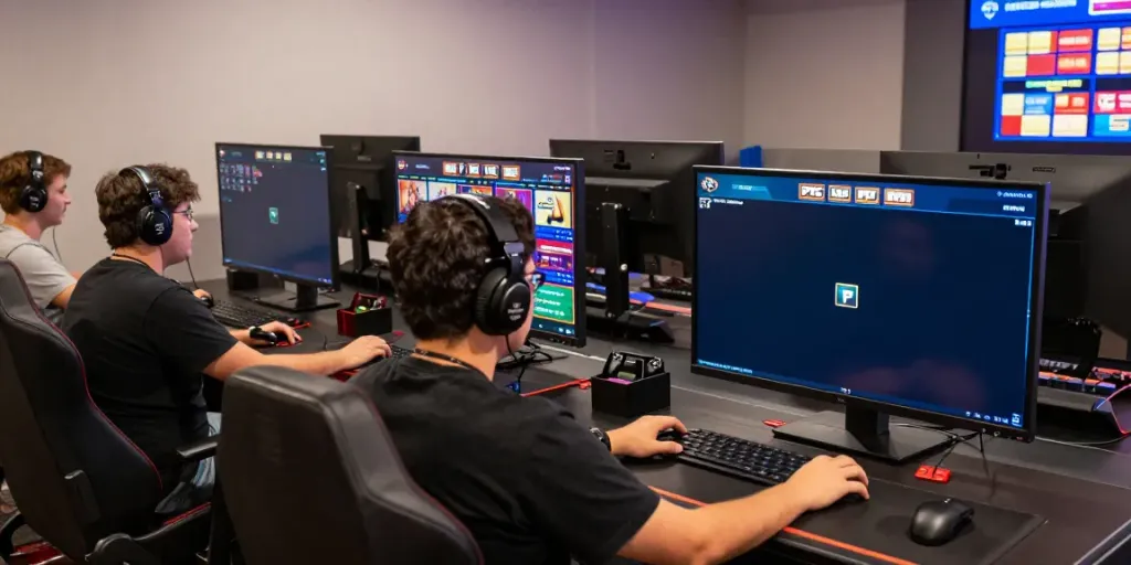 Permainan judi pragmatic online dengan pemain bersemangat dan layar ukuran besar menampilkan aksi permainan.