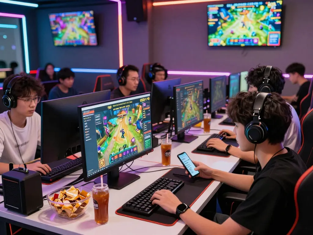 Luckywin online gaming session with players engaged in interactive games and app, vibrant atmosphere.