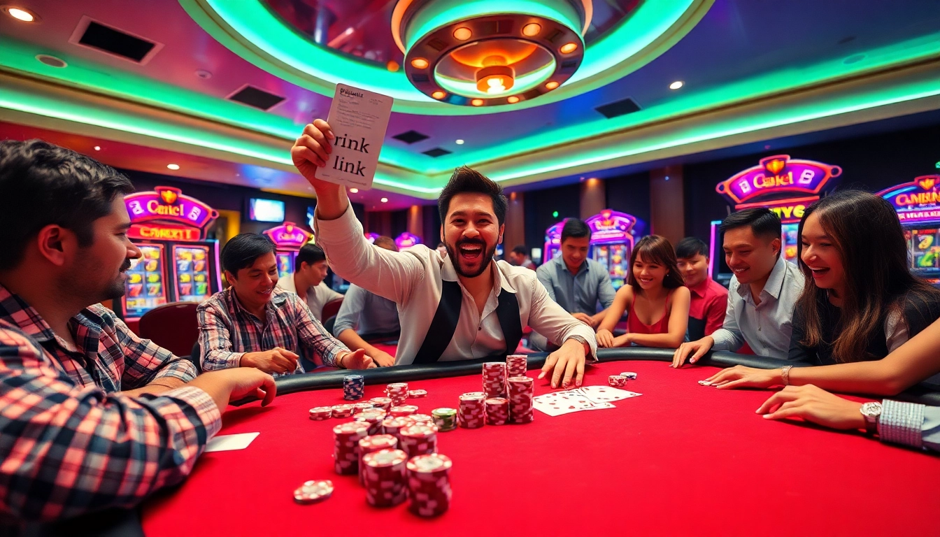 Experience the excitement of gambling at RR88 link with vibrant casino visuals of players and games.