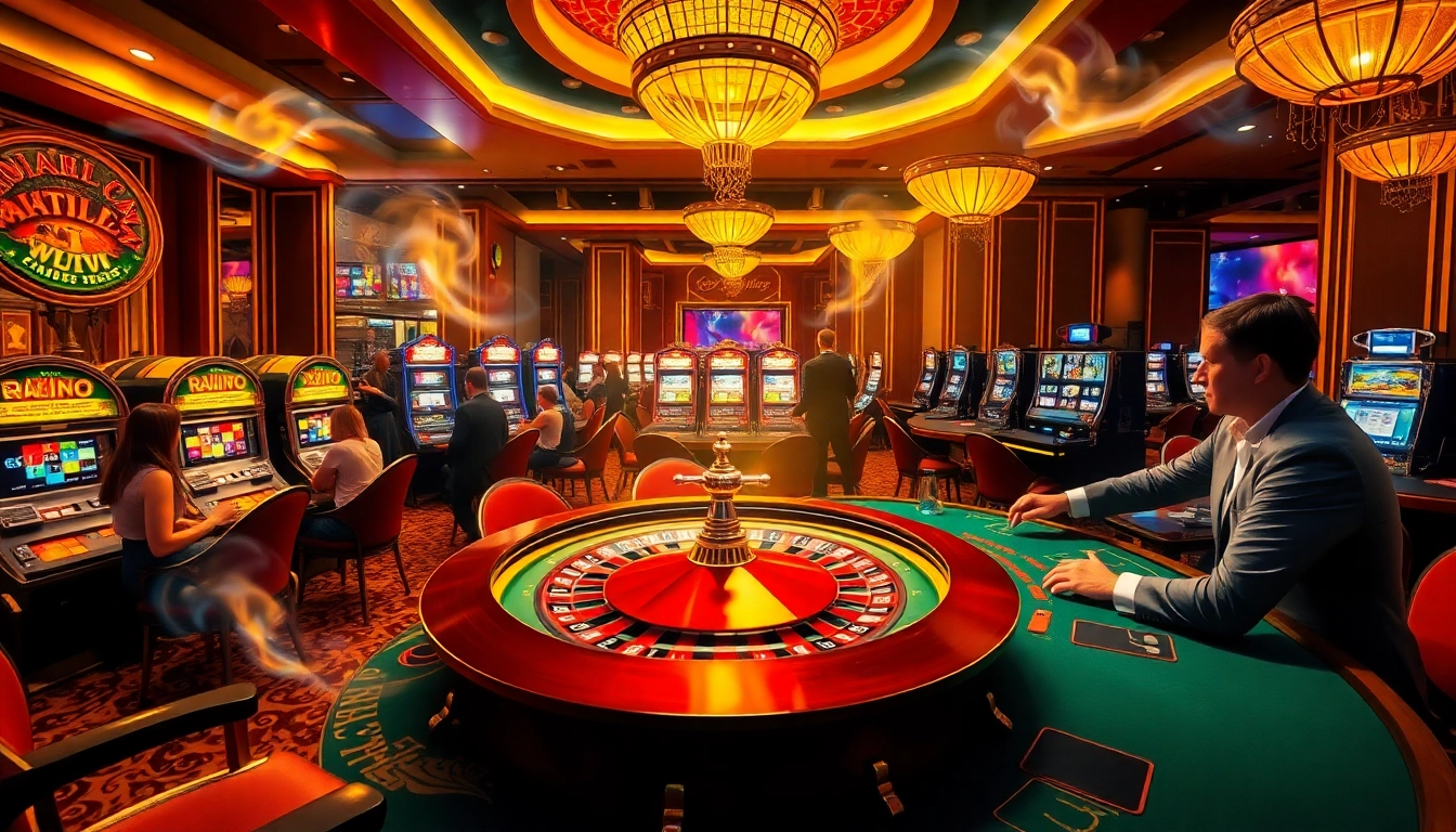 Engaging casino scene illustrating Giải mã giấc mơ through a vibrant roulette table and dreamlike symbols.