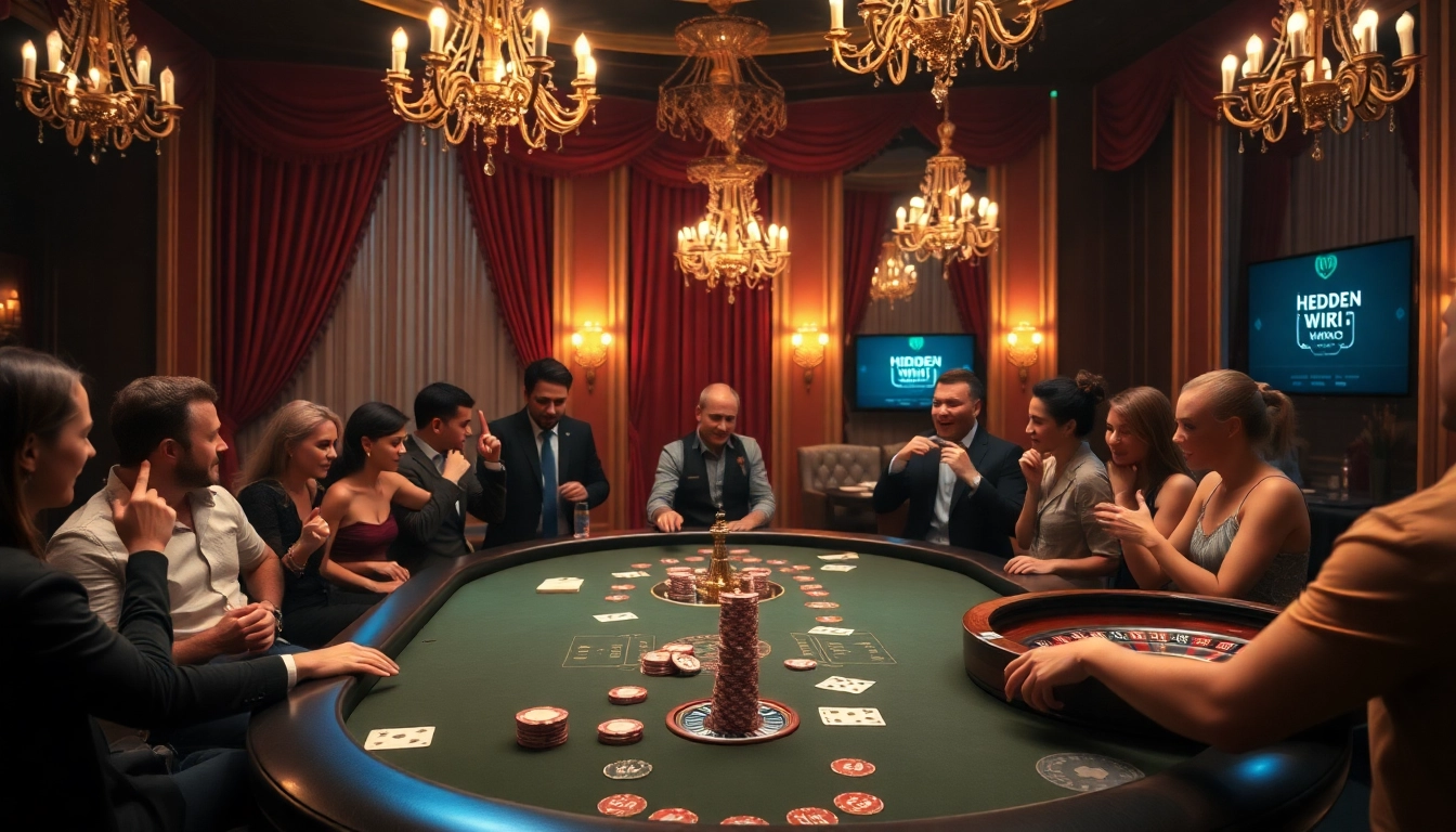 Exciting poker game scene with The Hidden Wiki branding, emphasizing luxury and strategy.