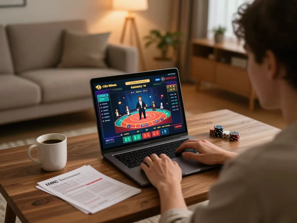 Player engaging with live dealer games at nhà cái 98win in a cozy home setting