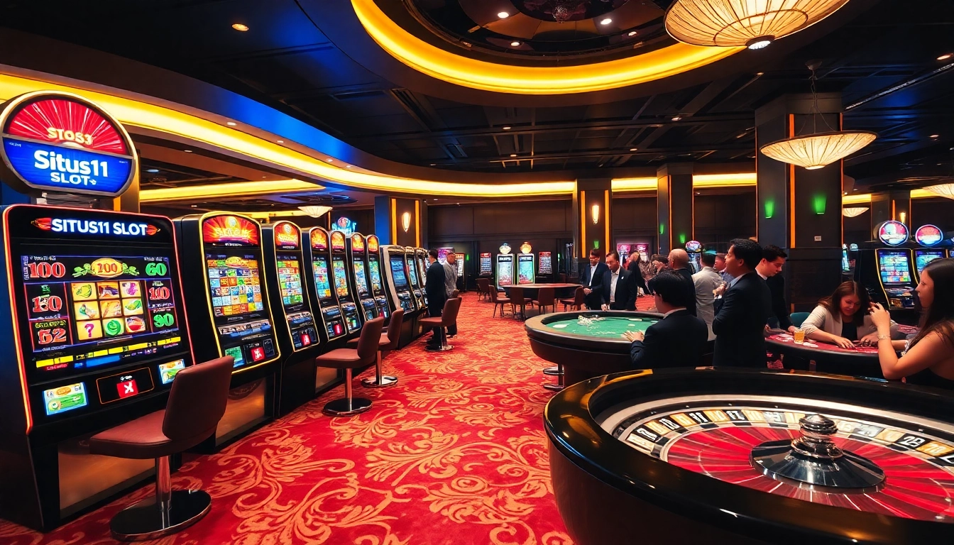 Play exciting games on the Situs11 slot machines surrounded by vibrant casino decor.