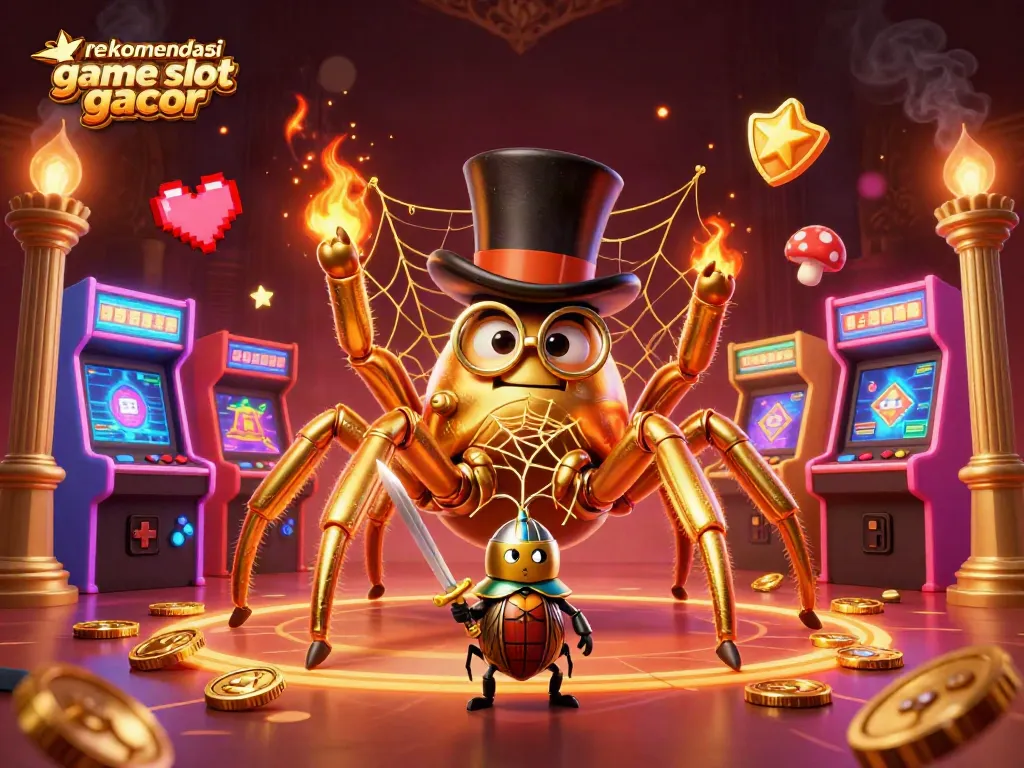 Rekomendasi game slot gacor dengan simbol keberuntungan dan elemen menarik dalam ilustrasi 3D.