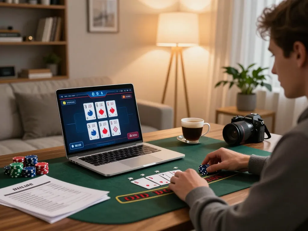 Person engaging in live dealer blackjack on 98win com, showcasing a cozy online gaming experience.