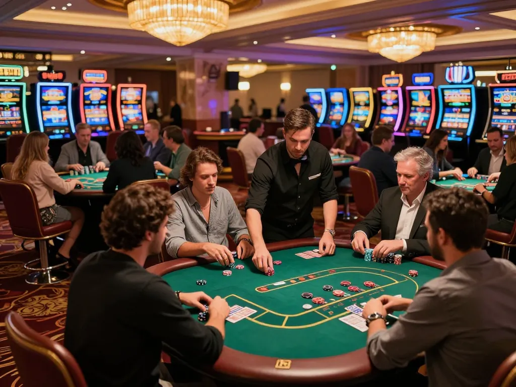 B52CLUB players engaged in a dynamic game environment with poker tables and vibrant casino decor.