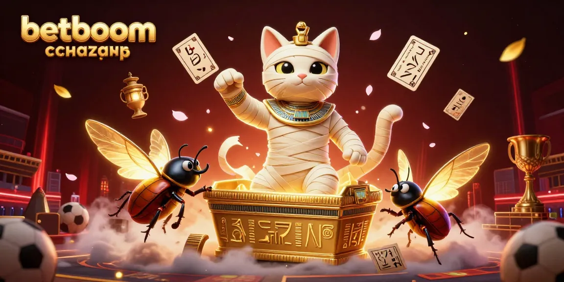 Betboom скачать: Explore the dynamic sports betting scene with an Egyptian mummy cat and riches.