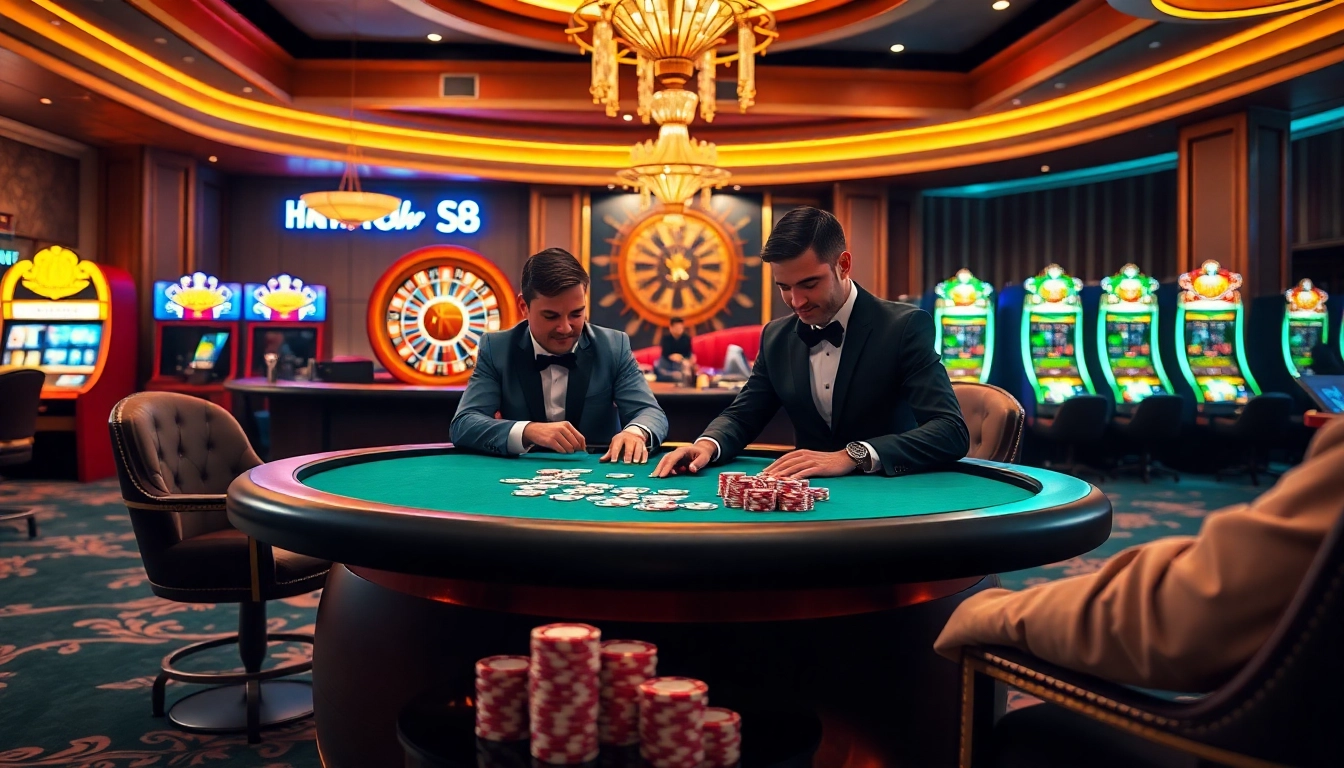 Experience excitement at S8 with a vibrant casino scene featuring poker, roulette, and lavish decor.