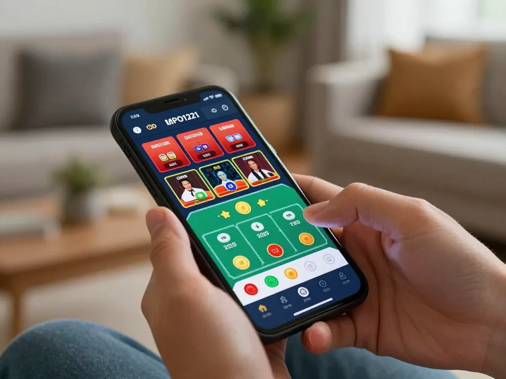 Pengguna MPO1221 memasang taruhan di smartphone, menunjukkan pengalaman perjudian online yang menarik