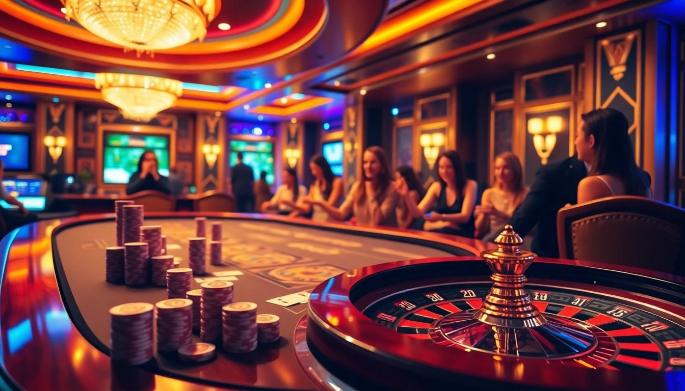 Experience the thrill of AU88 casino gaming with a vibrant scene of players and tables.