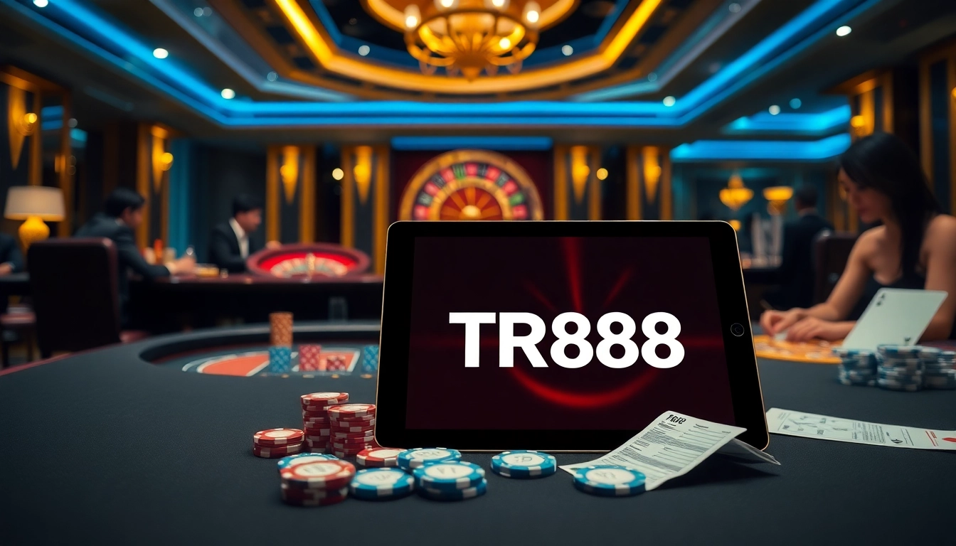 Players enjoying games at TR88, surrounded by poker chips and a vibrant casino atmosphere.