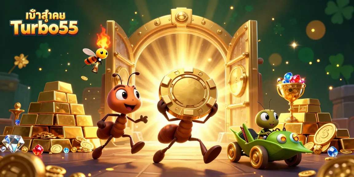 Engage in the excitement of เข้าสู่ระบบ Turbo55 with a thrilling heist scene featuring ants and treasures.