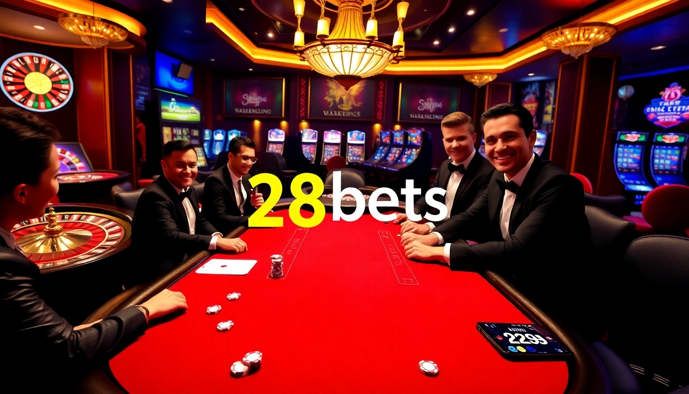Players engage at a high-stakes blackjack table while enjoying the excitement of 28bets and luxury casino gaming.