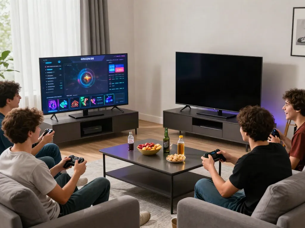 Action-packed gaming experience with ORION88 setup in a modern living room.