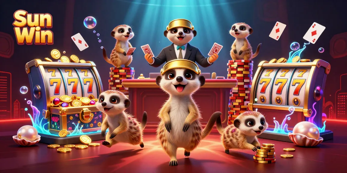 Experience the excitement of Sun Win with heroic meerkats hosting a vibrant casino scene.