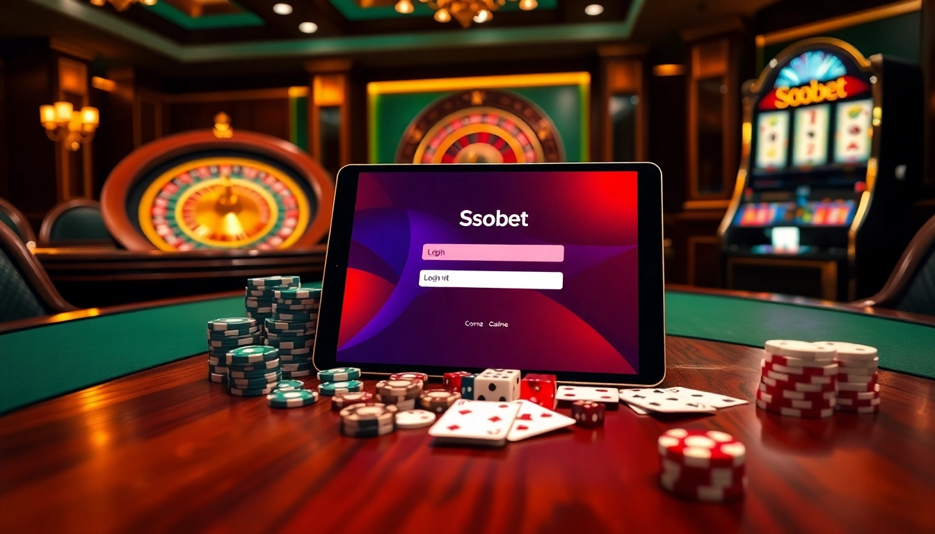 Engage with sbobet link login in a luxurious casino environment featuring vibrant betting elements and excitement.