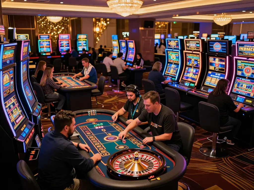 Exciting gaming action at F8BET casino floor, featuring players placing bets and a spinning roulette wheel.