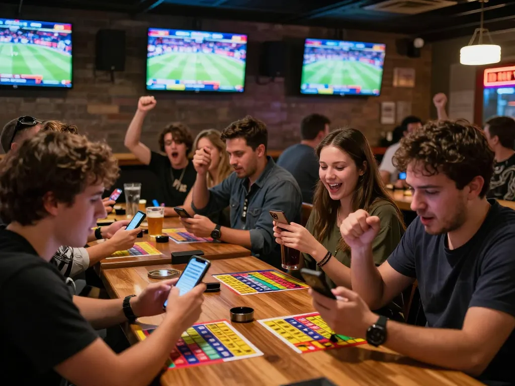 Tỷ lệ kèo nhà cái hôm nay for sports betting excitement with fans celebrating and discussing bets.