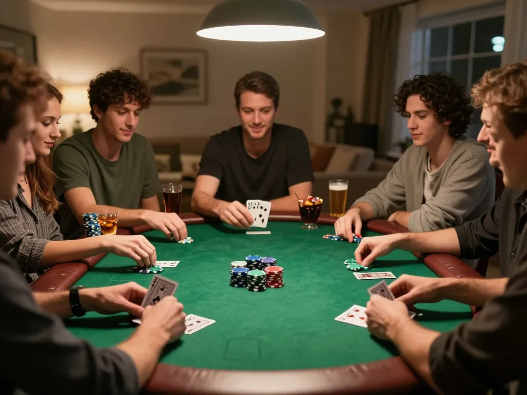 Engaged players showcase strategic gameplay in a friendly home poker night on dinamit4d platform.