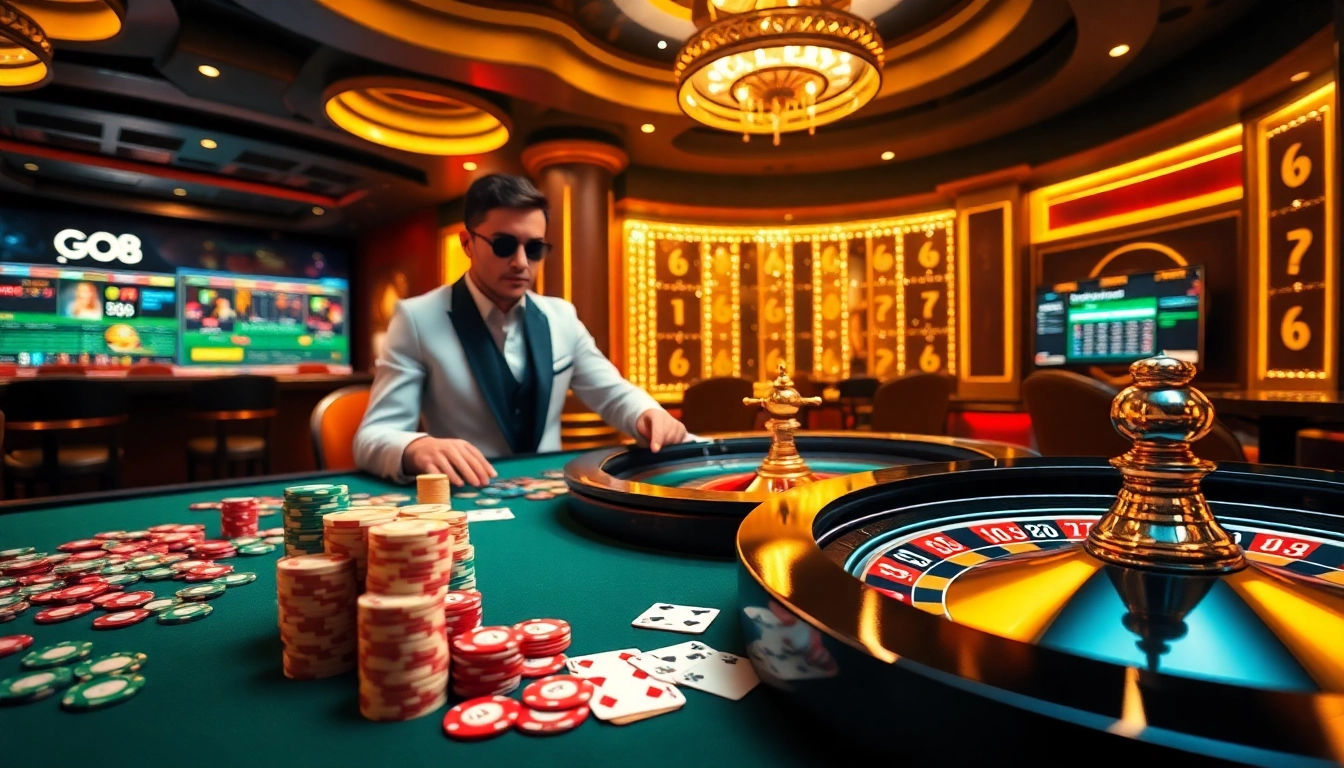 Engaging scene of a vibrant casino table at Nhà Cái GO88 showcasing high-stakes poker play.