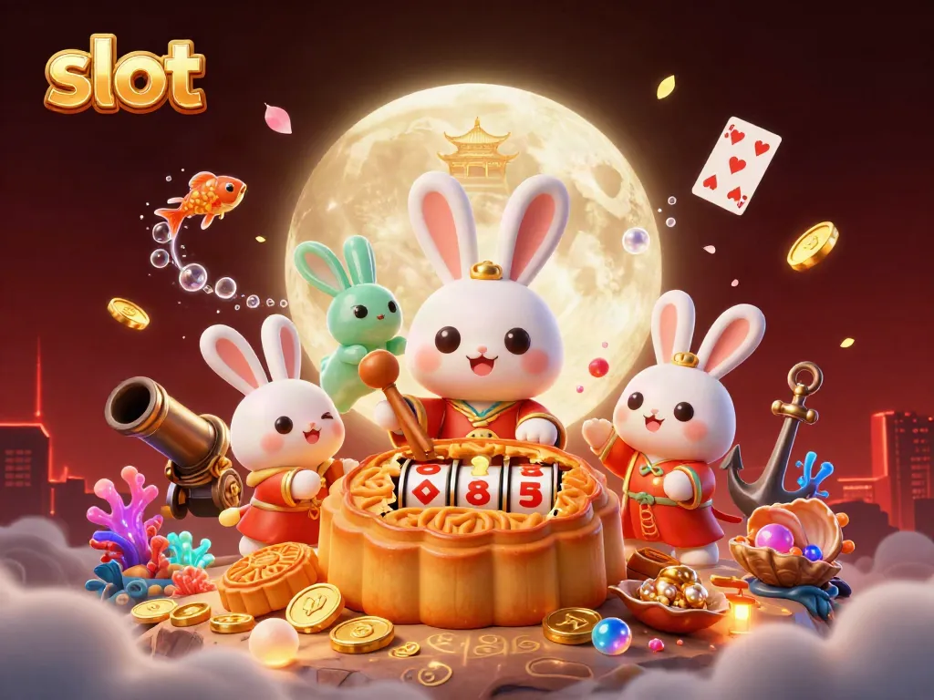 Slot menggeliat penuh kegembiraan dengan kelinci bulan beraksi di permukaan lunar.