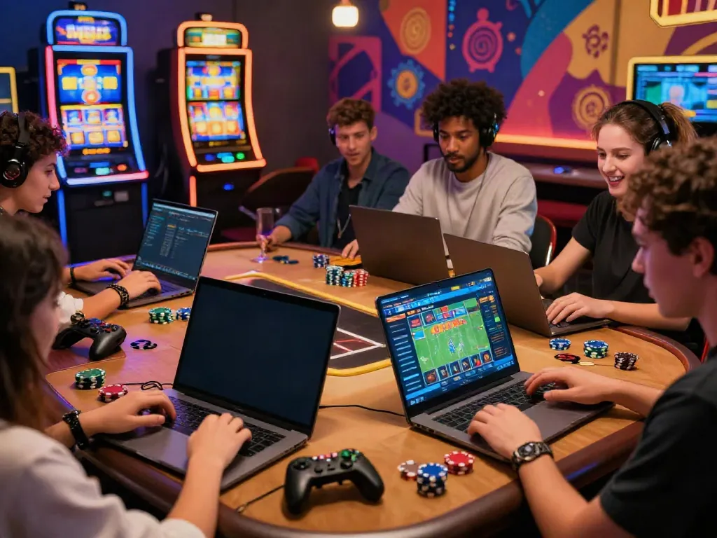 A80 online gaming platform showcasing players enjoying diverse casino games in a lively setting.