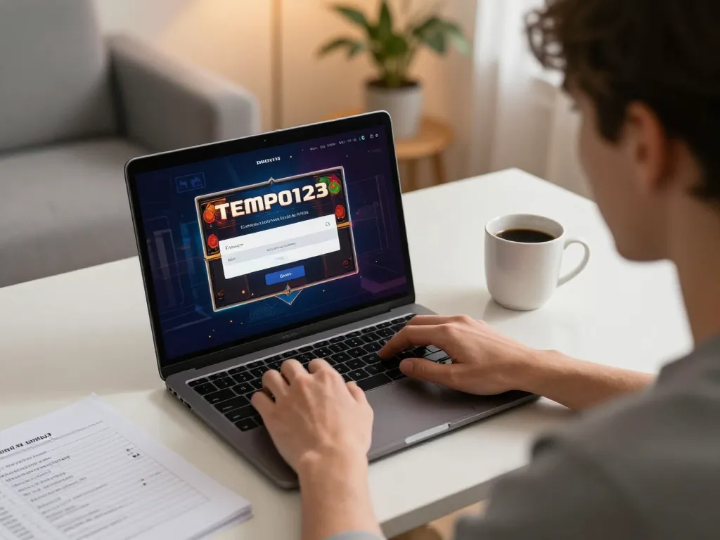 Berinteraksi dengan layar Login Tempo123 untuk slot online di setup permainan yang nyaman