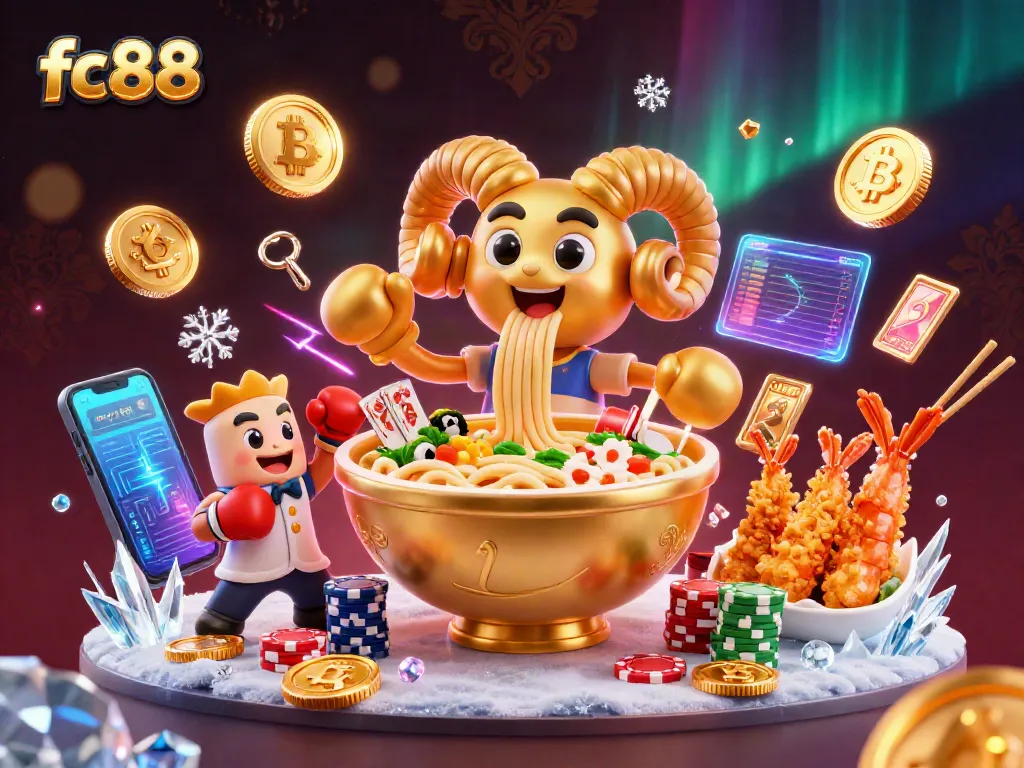 Spin the slots at fc88 with a vibrant 3D scene of lively food-themed casino characters.