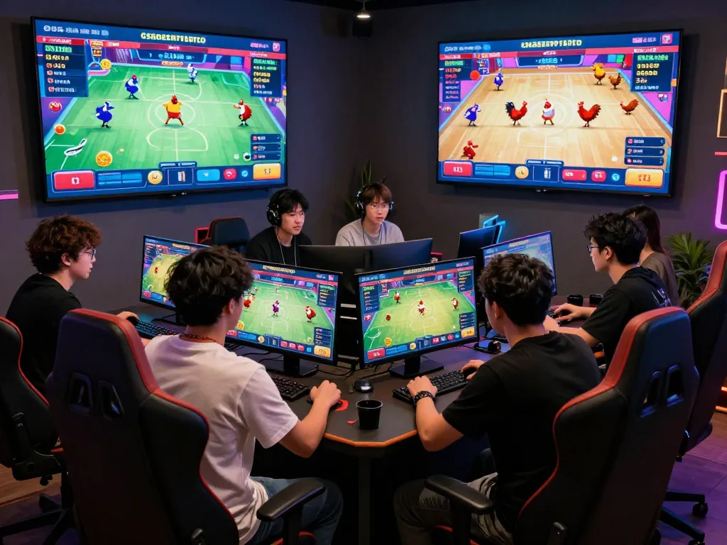 Exciting Ga179 online betting scene with diverse players engaged in chicken fighting matches.