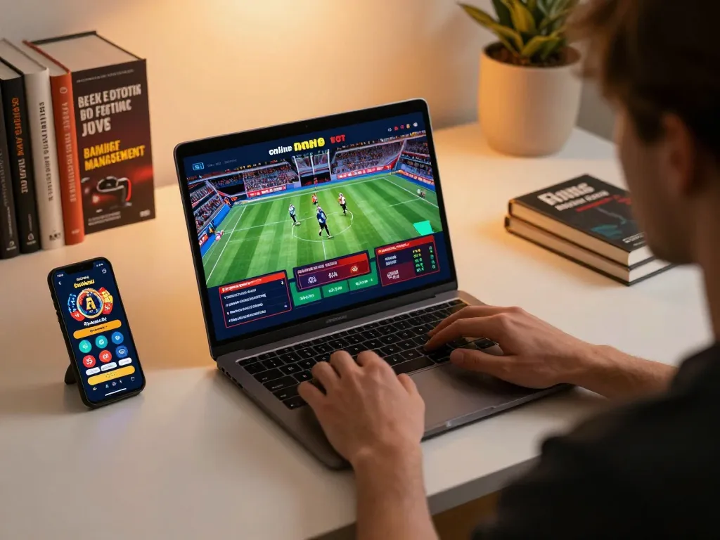 Betting strategy in motion with 789f online gaming setup featuring laptop and smartphone