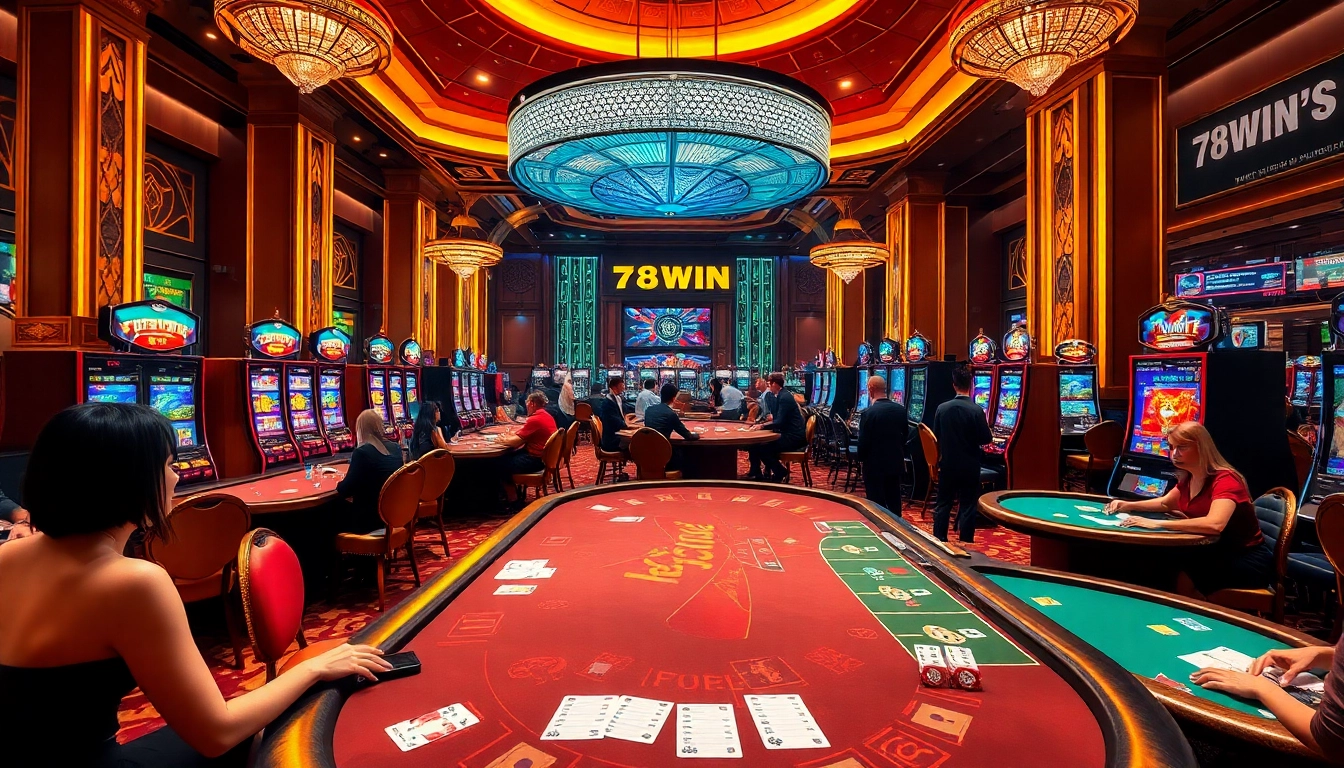 Experience the thrill of winning at 78WIN's vibrant casino, featuring exciting slot machines and poker tables.
