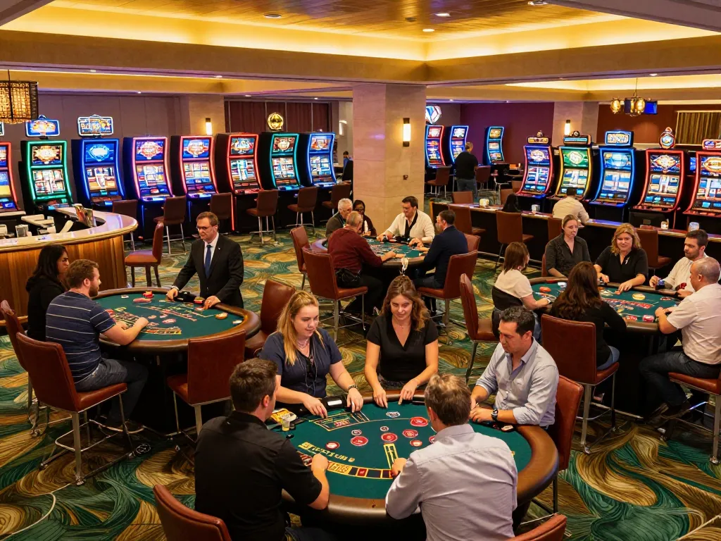 Players strategizing at Canada online casinos table games surrounded by vibrant casino atmosphere.