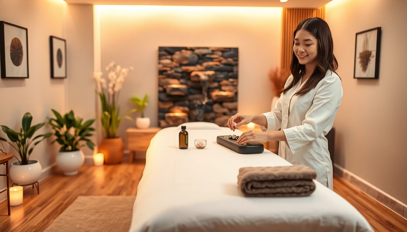Relaxing ambiance for 수원출장마사지 with a professional therapist preparing for a massage.