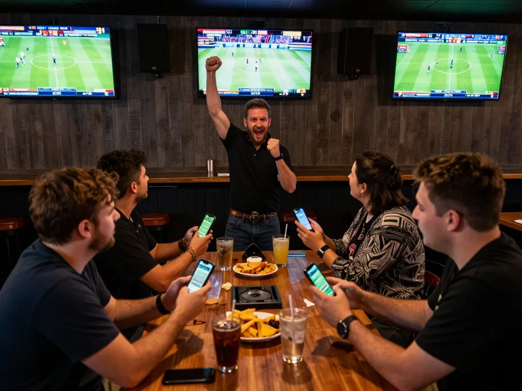 Fans engaging with sports on screens while using the TG88 betting app for live wagering.