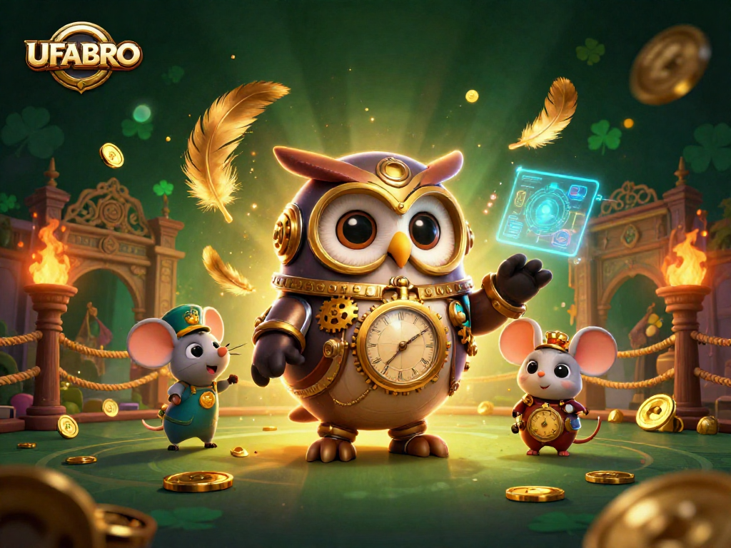 Bet on UFABRO with thrilling steampunk owl and vibrant casino elements bringing excitement to your game!