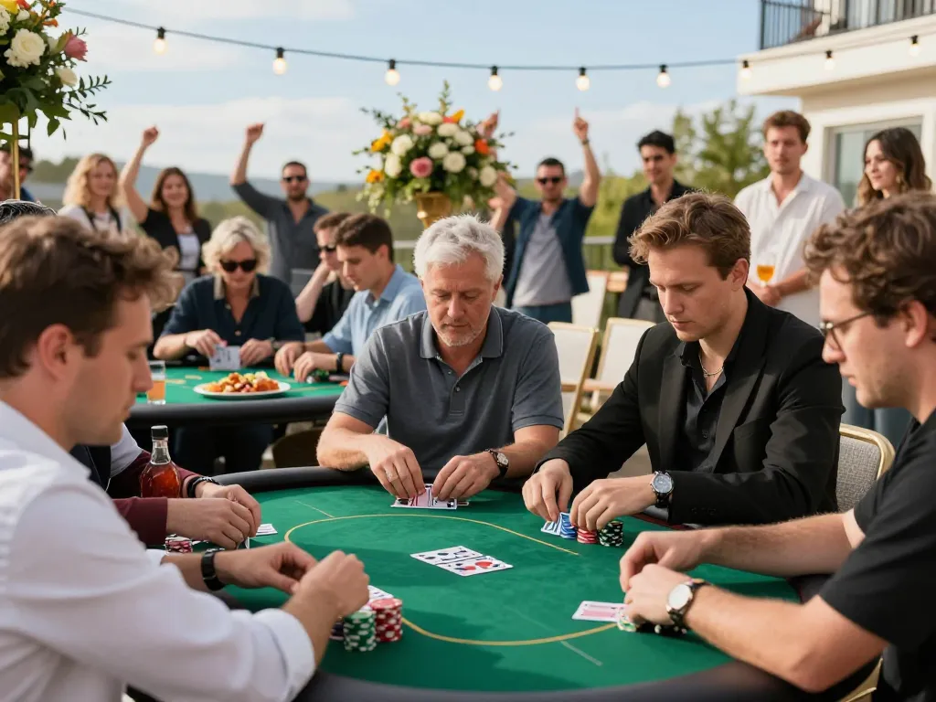 LIGA2000 poker tournament with intense gameplay and vibrant atmosphere among players.