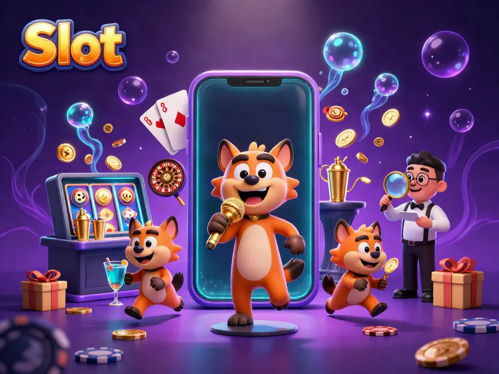 Permainan Slot dengan kasino kartun unik menampilkan badak, bartender sedang mixer, dan bouncer memeriksa identitas.