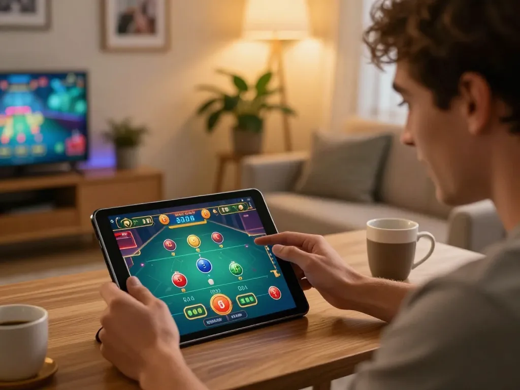 Player engaged in online game at open 88 tablet, demonstrating strategic gaming choices.
