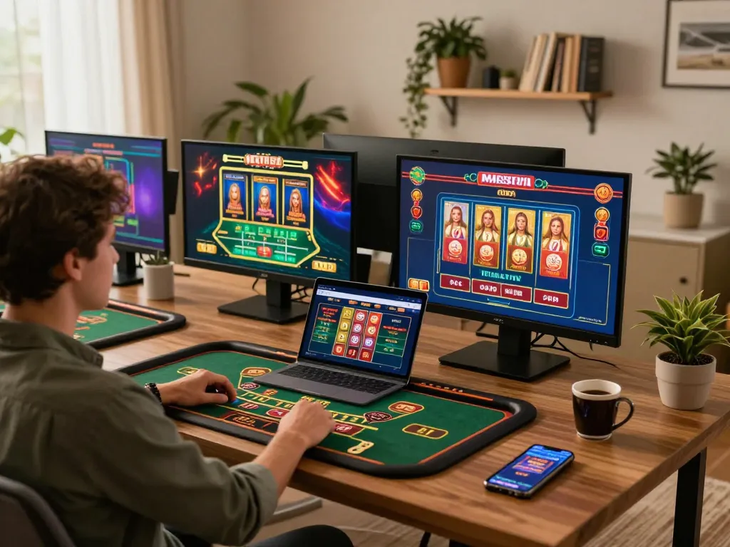 Engaged player betting on XX 88 games in a warm, inviting online casino setup.