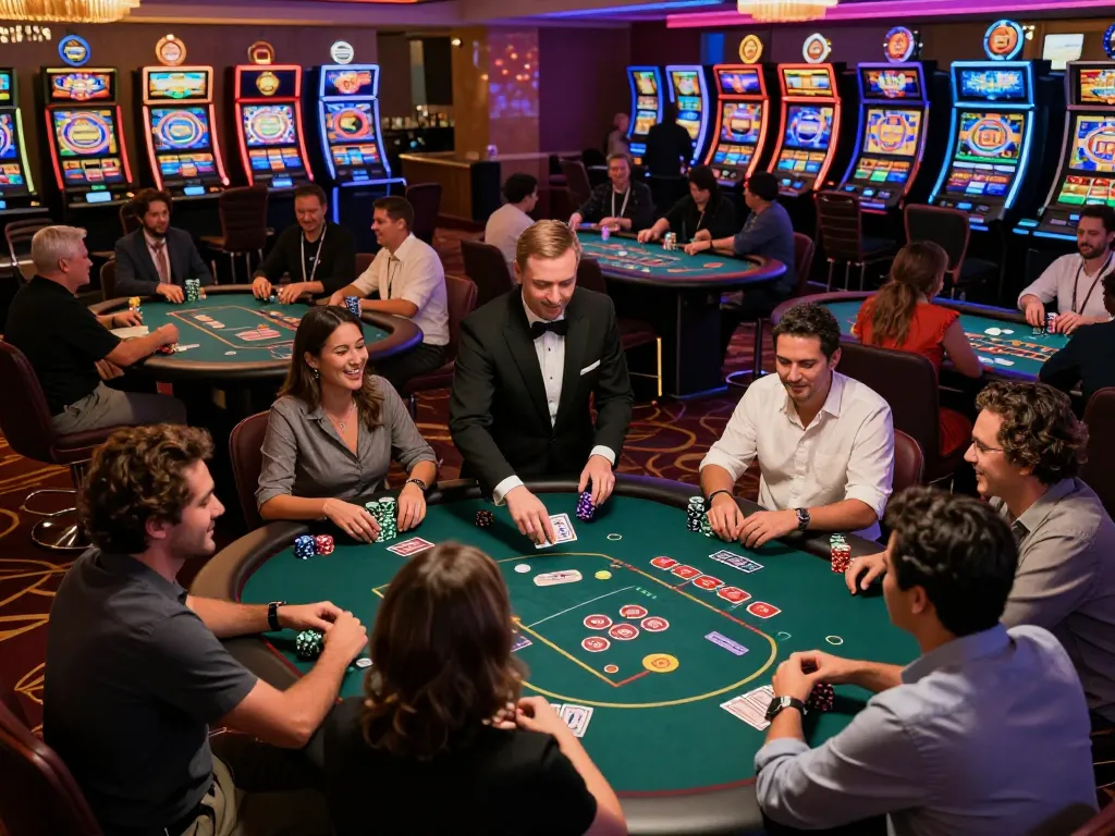 Exciting casino scene featuring players at say88 com poker tables celebrating wins with vibrant atmosphere.
