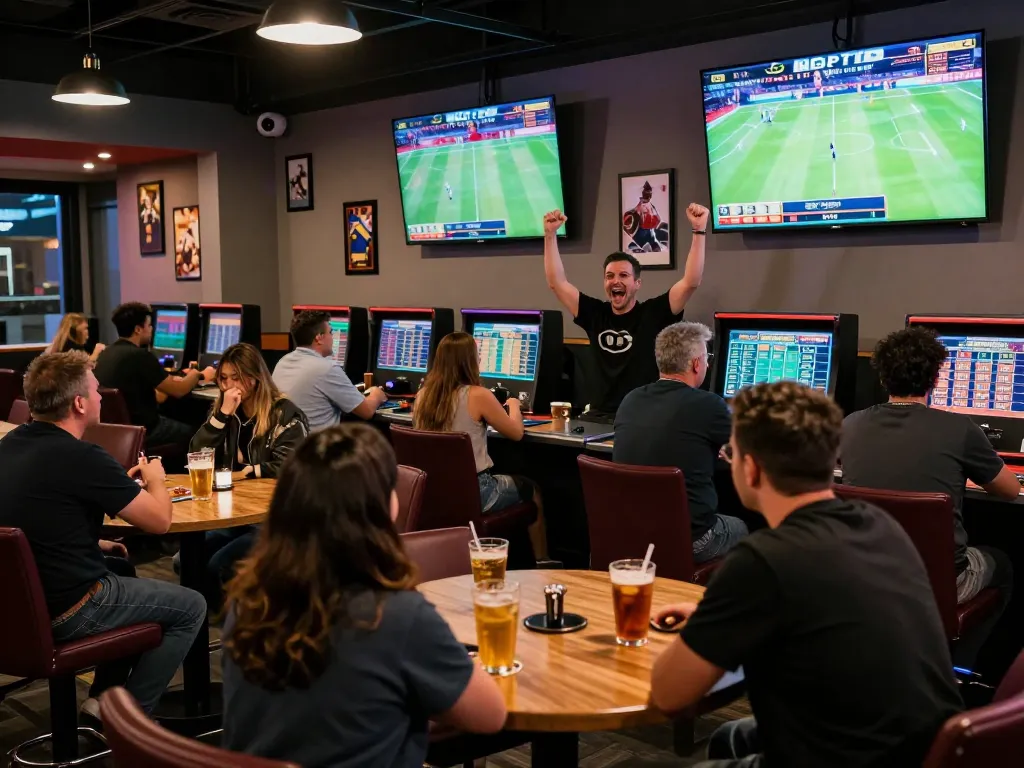 tx88 sports betting success with patrons celebrating a winning wager in a lively lounge