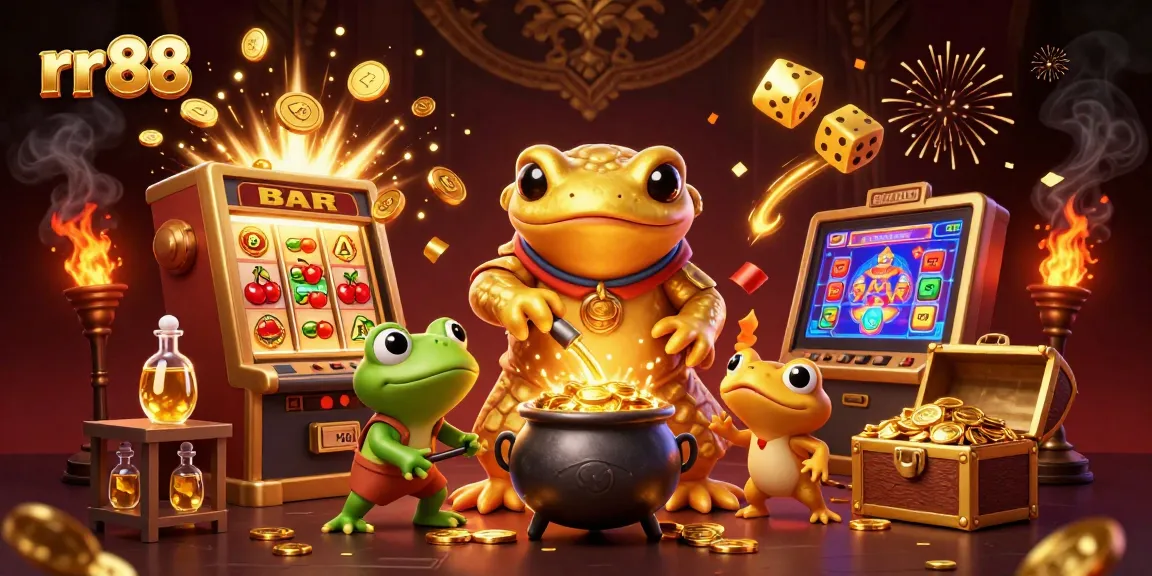 Experience thrilling gaming action at rr 88 with golden coins exploding from a massive slot machine.