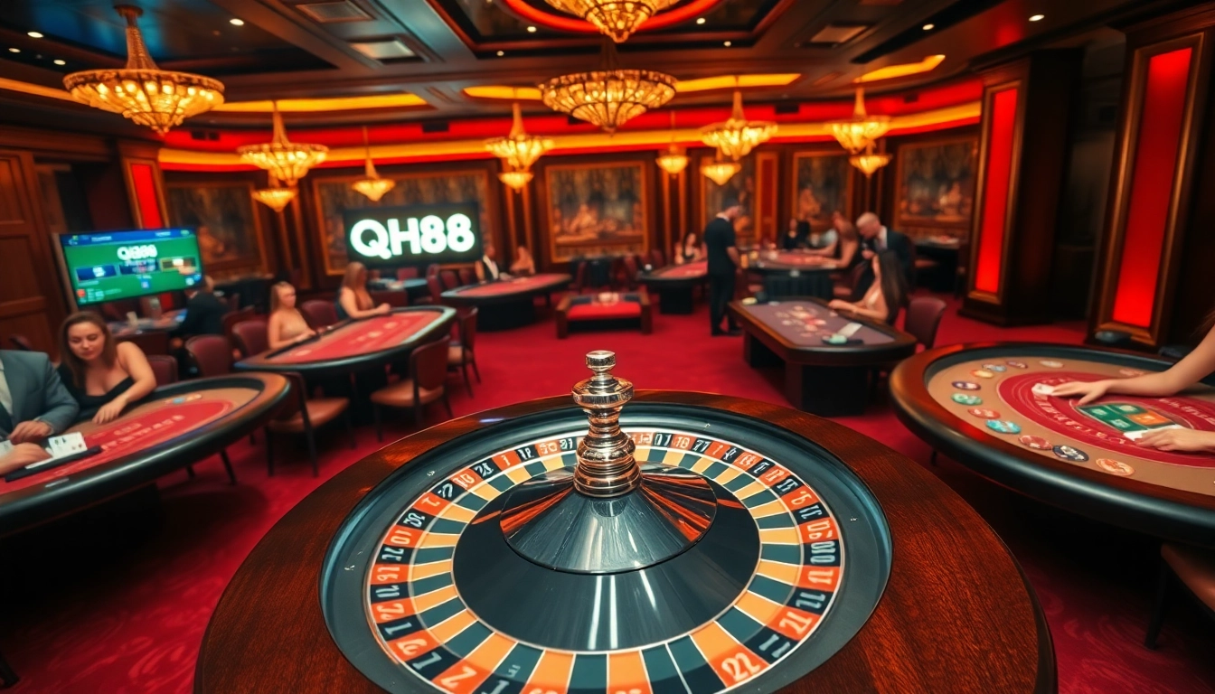 Experience the exhilaration of QH88 casino games with vibrant tables and lively players.