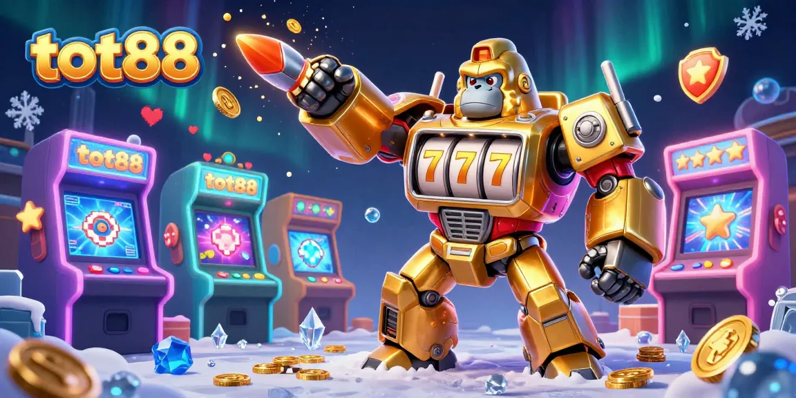 Experience the ultimate gaming action with tot88's vibrant 3D casino scene, featuring a golden gorilla mech.