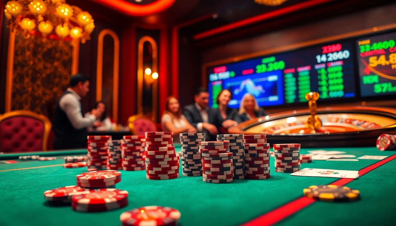 Experience the excitement of nhà cái xx88 at a lively casino table filled with poker chips, cards, and a roulette wheel.
