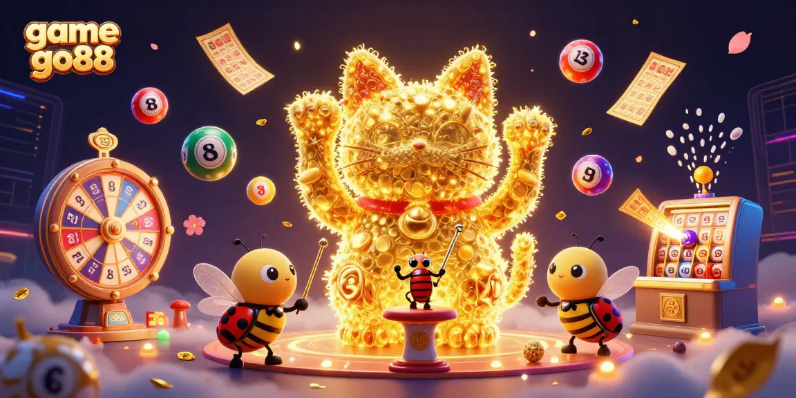 Engage with the game go88 by uncovering vibrant lottery balls and golden symbols within a strategized casino scene.