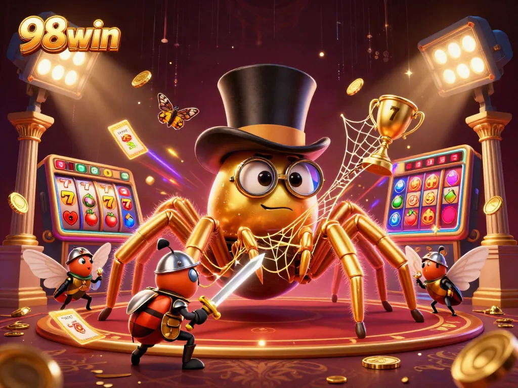 Engage in thrilling 98win casino action with vibrant characters and exciting slot game elements.