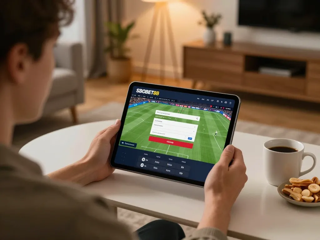SBOBET88 login view displayed on tablet as user checks live sports odds and betting options